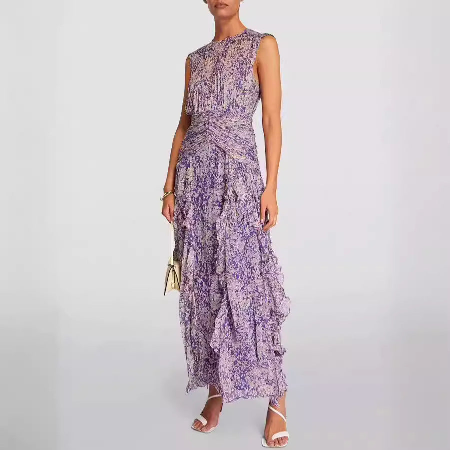 Spring And Off-the-shoulder Clothing V-neck Chiffon Dress