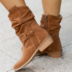 Ins Pointed Toe Mid-calf Boots Suede Zipper Western Boot Shoes For Women