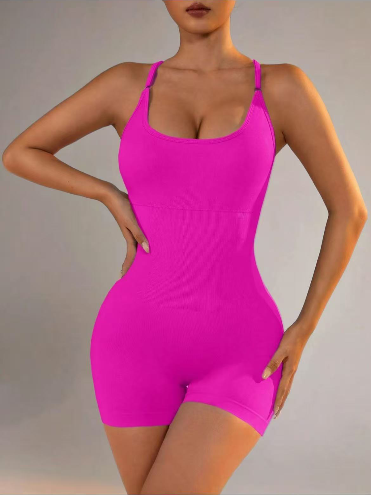 Adjustable Strap Sleeveless Solid Color Cross Backless Thickened Sports Bodysuit