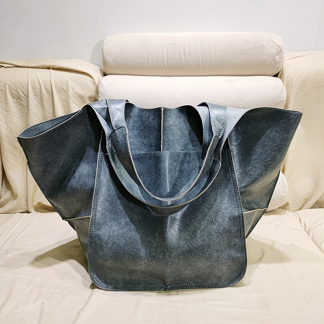 Vintage Large Capacity Handbags PU Soft Leather Big Bag Designer Luxury Shoulder Bag Beach On Vacation Woman Tote Bag