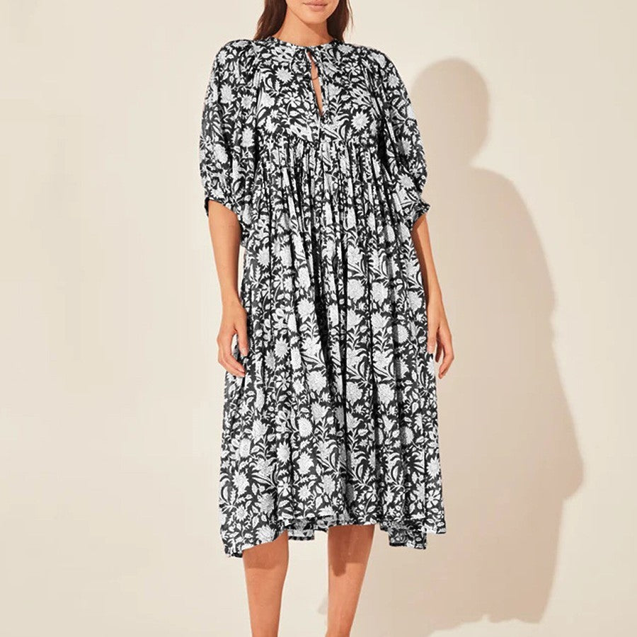 Floral Loose Large Size Casual Dresses With Medium Sleeves