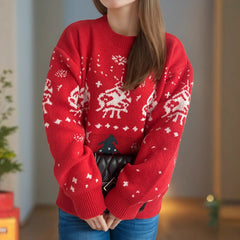 Christmas Red Sweater Jacquard Pullover Knitted Sweater