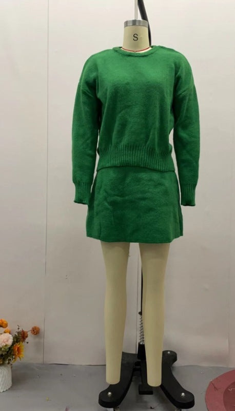 Sweater Skirt Sets For 2 Pieces Knit Casual Versatile Long Sleeve Pullover Elegant Solid High Waist Mini Skirt Outfit