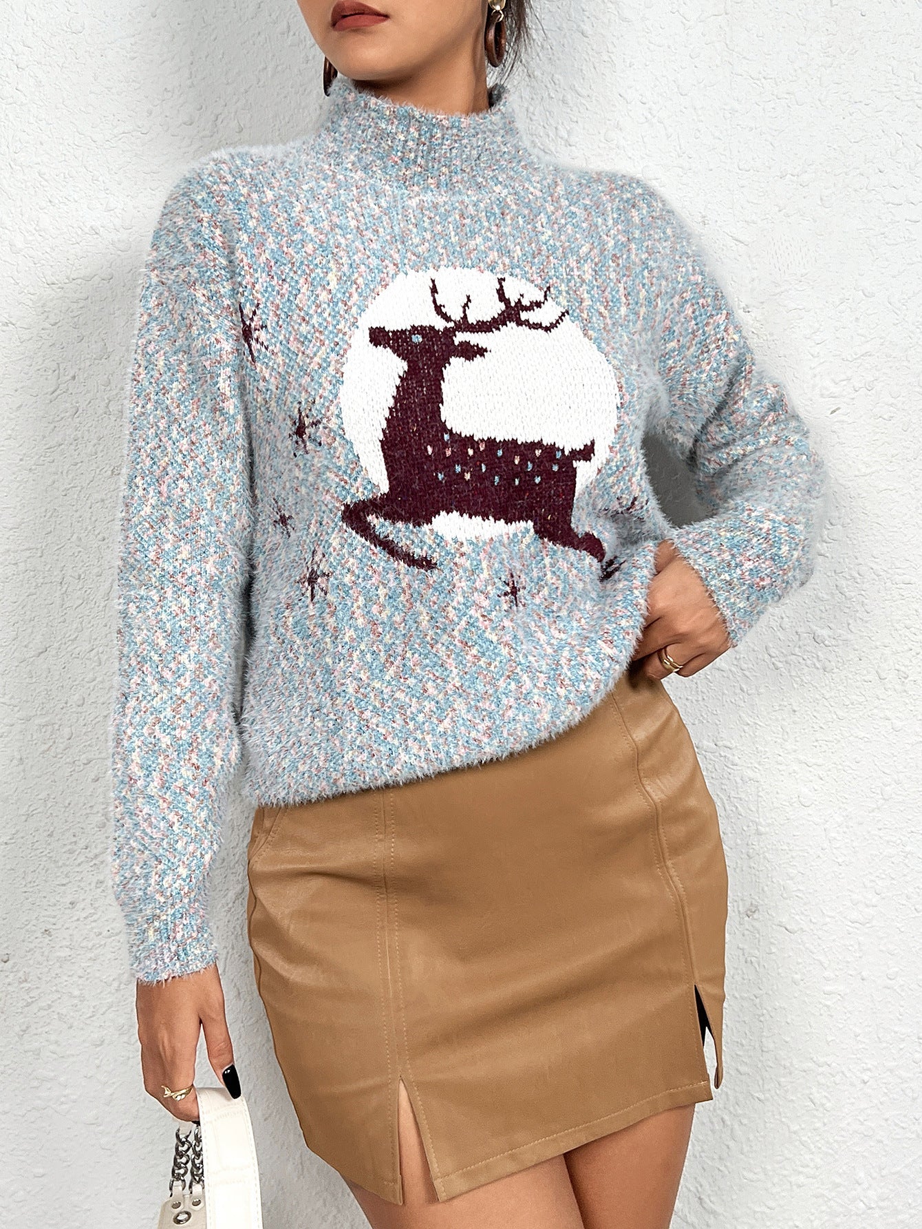 Casual Christmas Half-Neck Pullover Jacquard Top