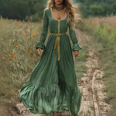 Boho Long Sleeve Flowy Maxi Dress Elegant High Waist Backless Beach Long Dress