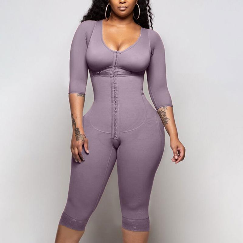 Bodyshaper For Hook And Eye Closure Long Sleeve Tummy Control Breast Support Bodysuit Shapewear