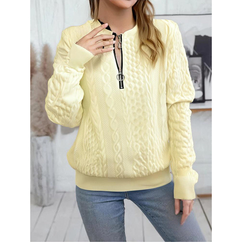 Textured Half Zip Pullover Tops Casual Long Sleeve Crewneck Sweatshirts