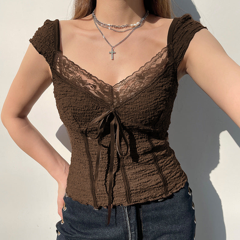 Brown Vintage Bow Top