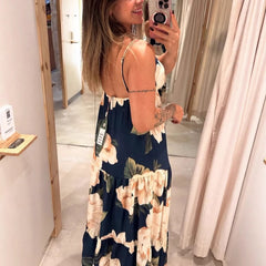 Strapless Waist-cinching Maxi Dress With A Flared Skirt And Floral Print