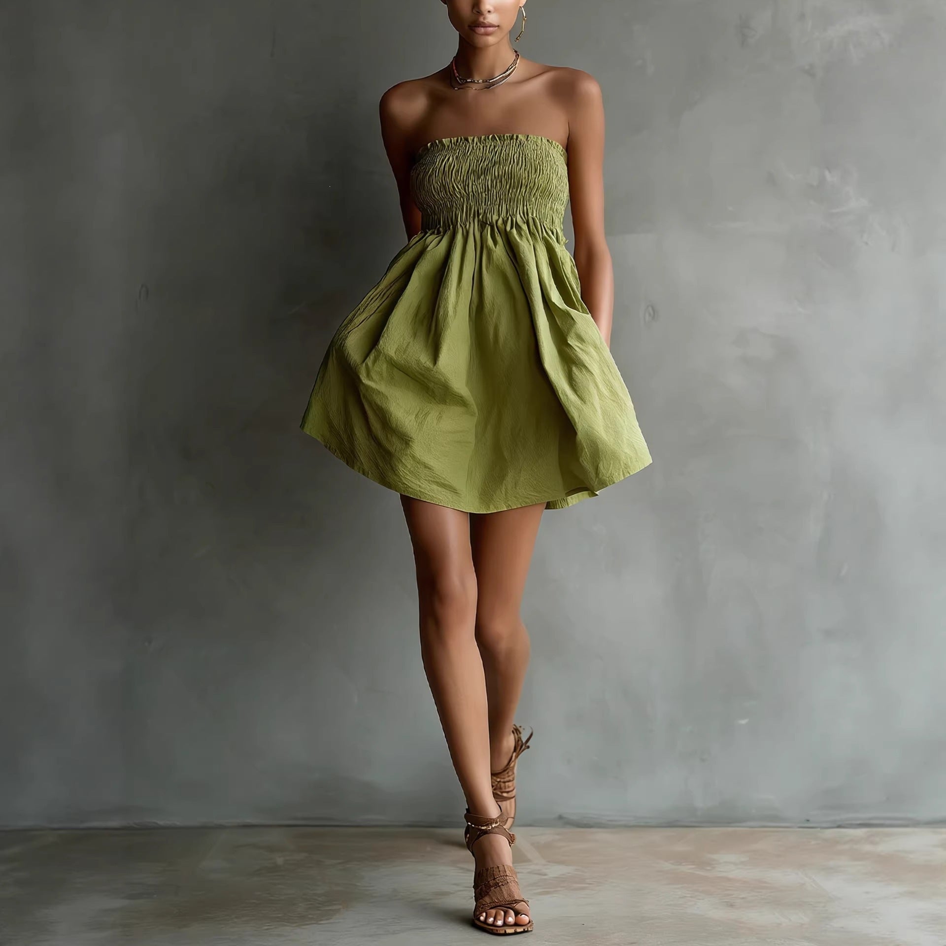 Solid-Colored Strapless Tube Dress