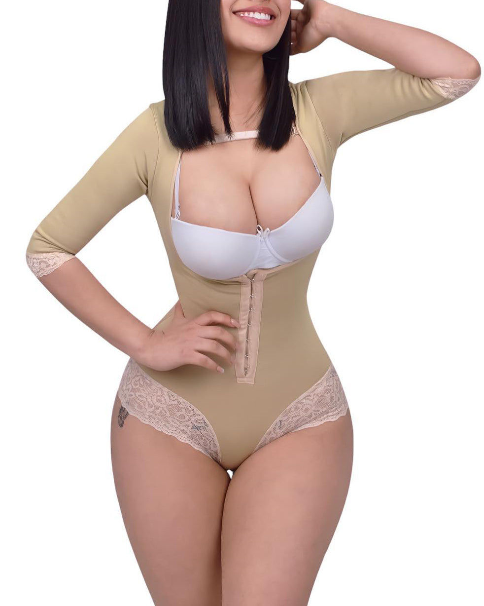 Full Body Waist Trainer Zipper Tummy Control Upper Arm Open Bust Slimmer Corset Shaper Girdle