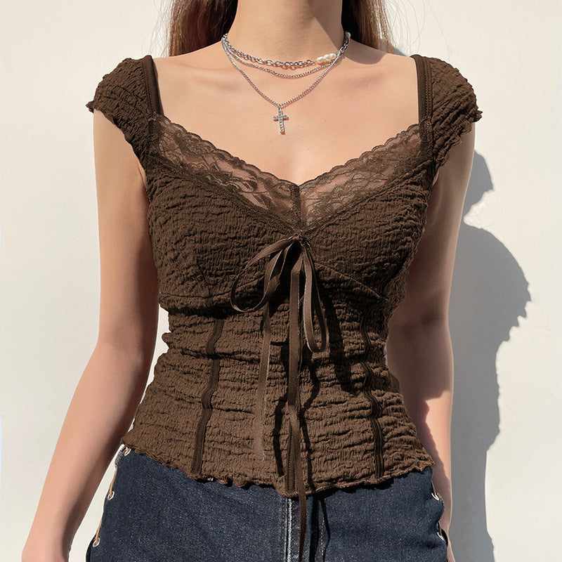 Brown Vintage Bow Top