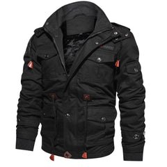 Zip-up Coat Warm Thickened Detachable Hooded Jacket Multi-pocket Button Drawstring Long Sleeve Tops Men's Cargo Clothing