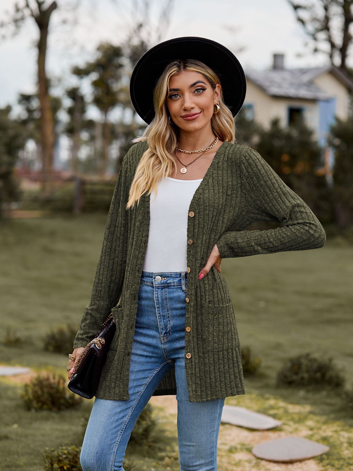 Fall Clothing Sunken Stripe Solid Color Long Sleeve Sweater