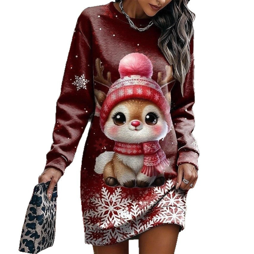 Christmas Print Long Sleeve Dress