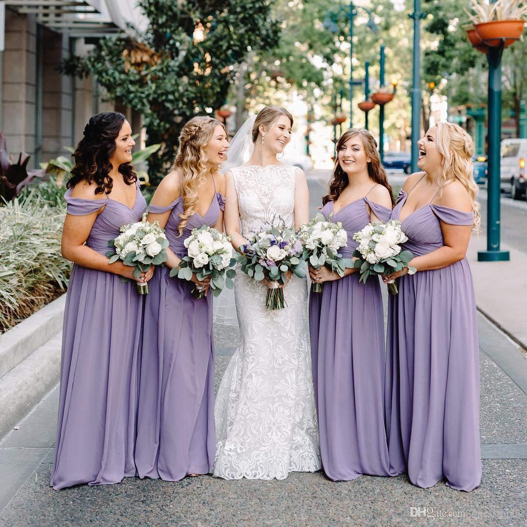 Off Shoulder Chiffon A-line Pleated Bridesmaid Dress