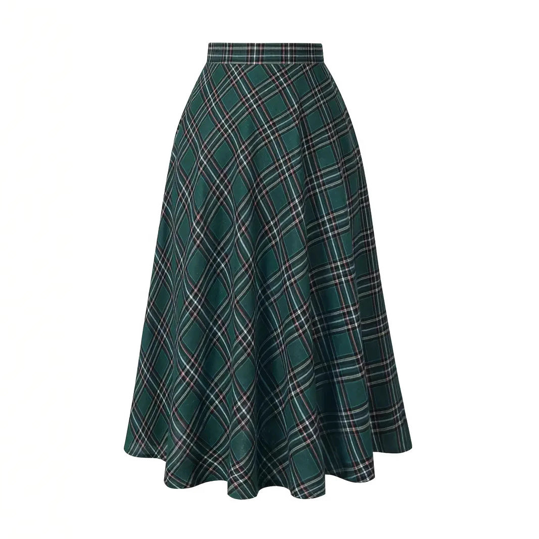 High Waist Casual Loose Plaid Midi Dress