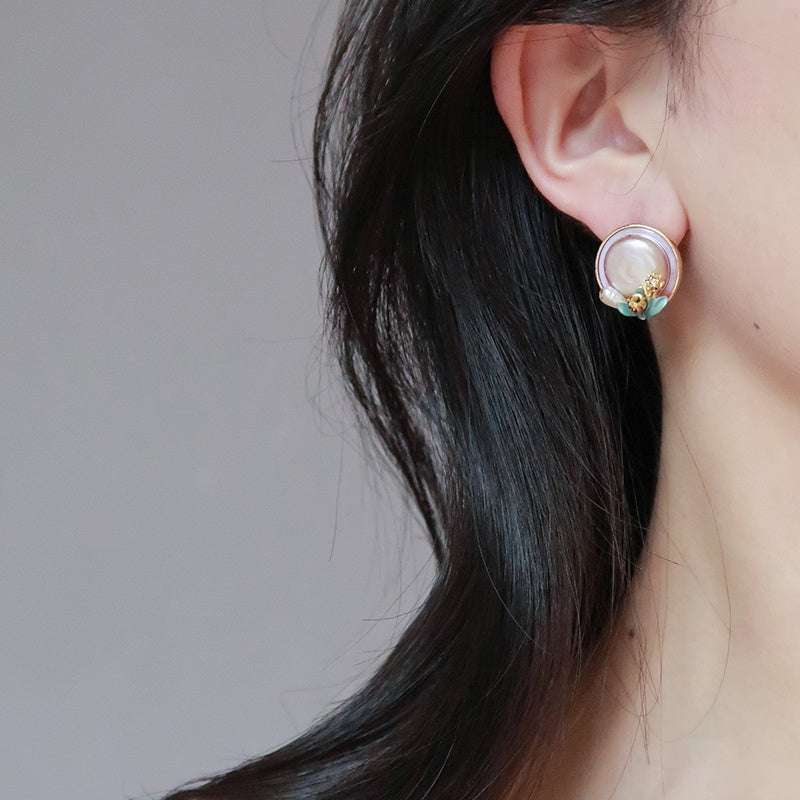 Natural Pearl High-grade Silver Pin Earrings Women
