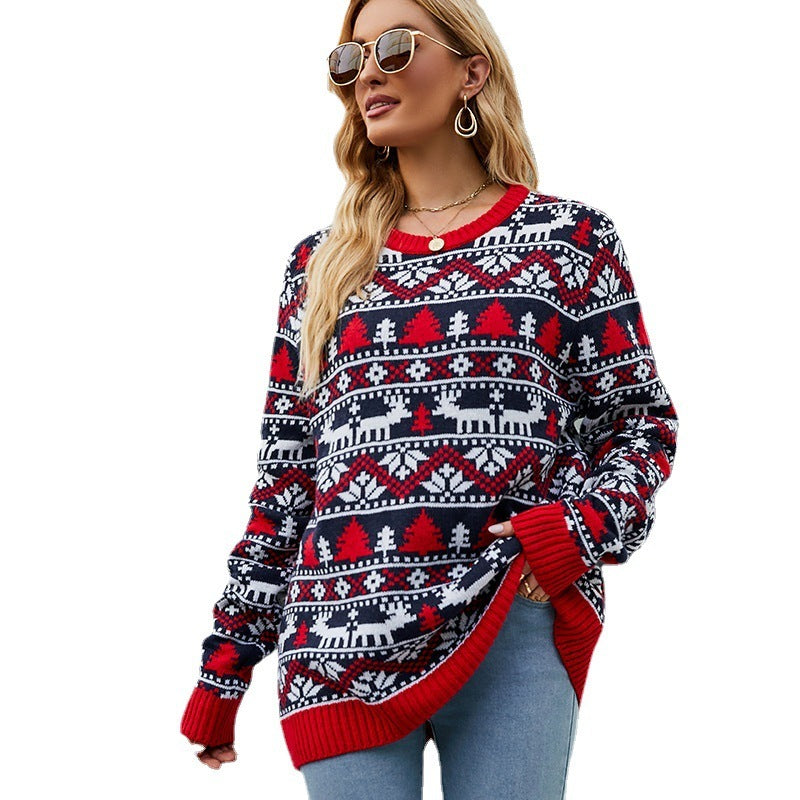 Christmas Deer Sweater Loose Round Neck