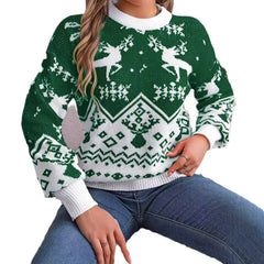 Casual Deer Pattern Long Sleeve Hoodie Sweater Christmas For Red Green Knitted Pullover Jumper