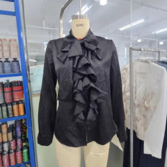 Elegant Ruffle-Trimmed Shirt With A Flowing Bow Tie For Women