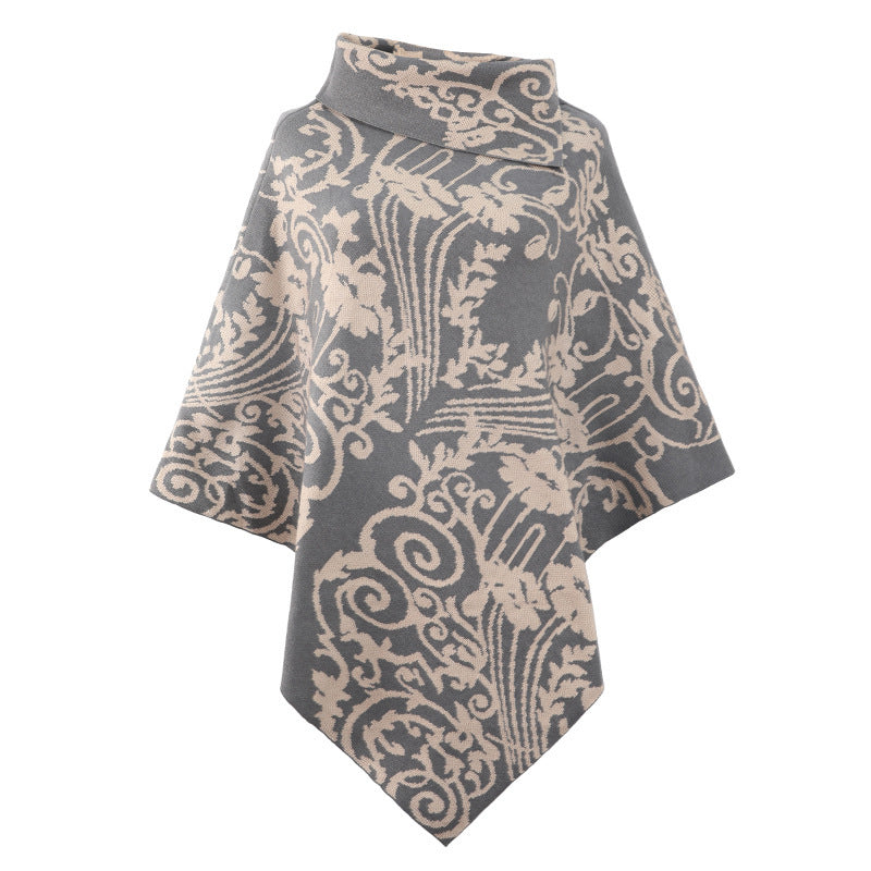 Printed Cape Shawl Sweater Coat