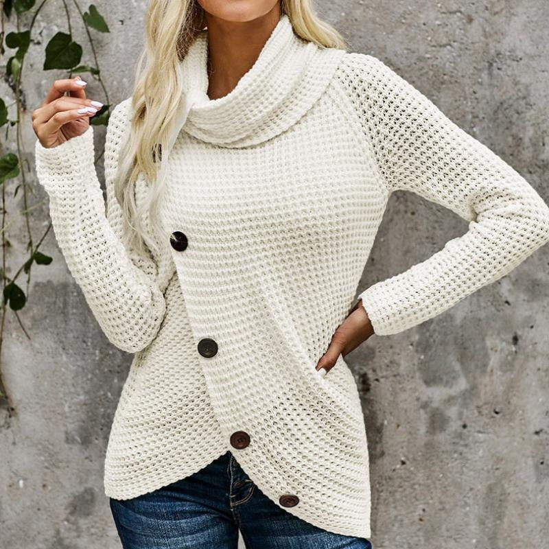 Pullover Button High Lapel Pullover Sweater