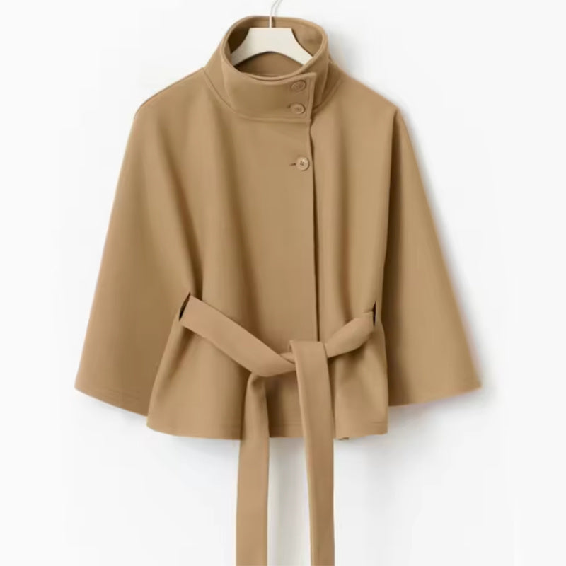 High Neck Batwing Sleeve Coat With Belt Loose Elegant Button Top Trench Coat For Clothing