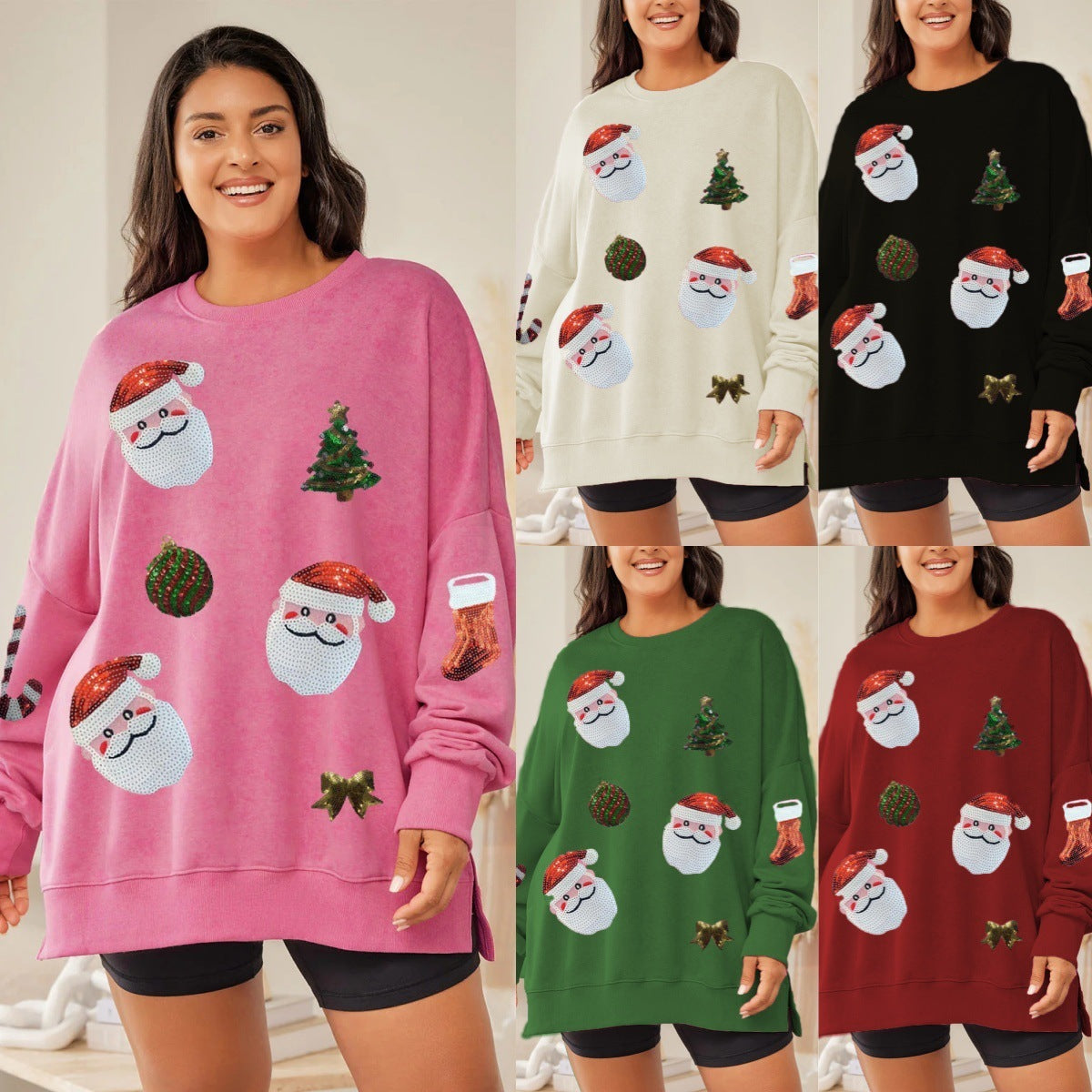 Christmas Sequined Top Loose Casual Long Sleeves Sweater