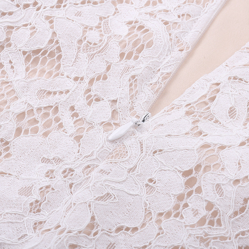 Elegant Solid Lace Cutout Dress Back Dress