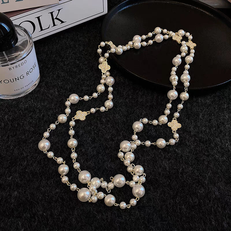 Retro Multi-layer Pearls Necklace Long Sweater Chain Versatile Accessories For Women