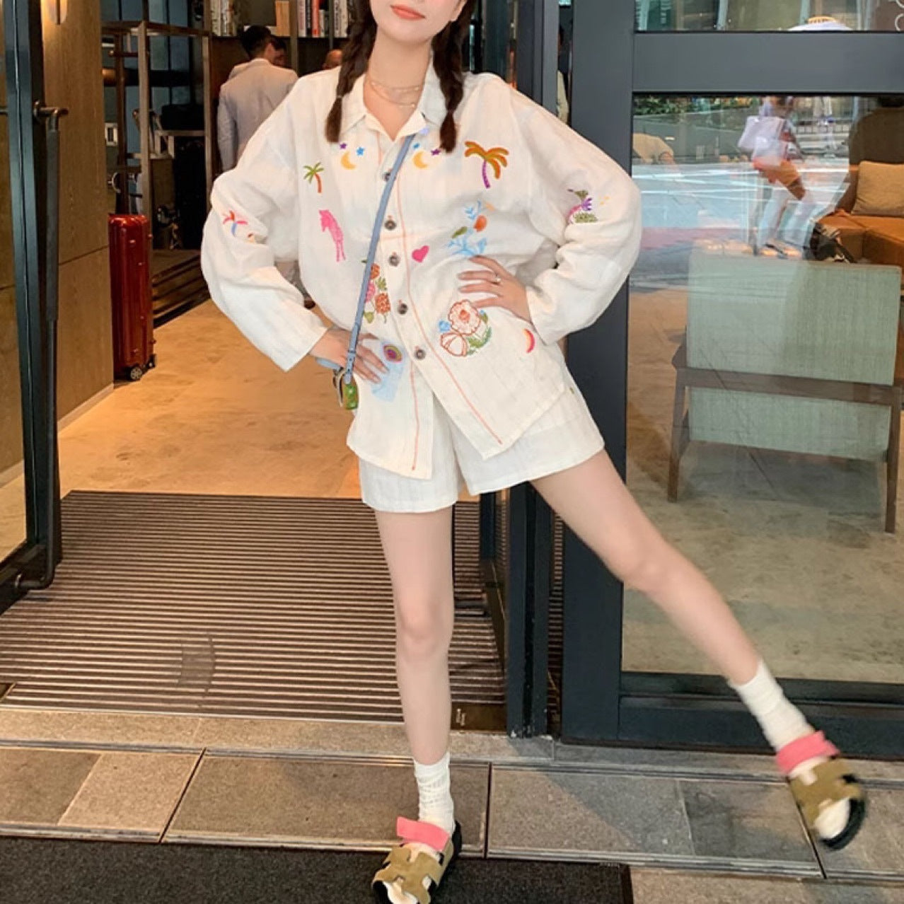 Full Score Embroidered Shirt Shorts