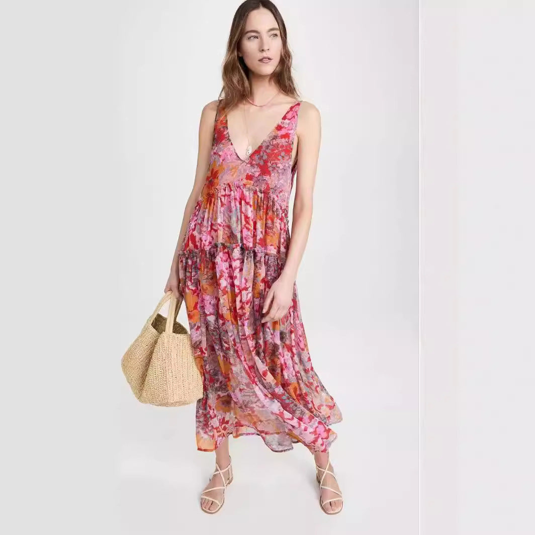 Elegant Chiffon Printing Slip Dress