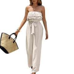 Sleeveless Tube Top Jumpsuit Ruffled Tied Jumpsuit