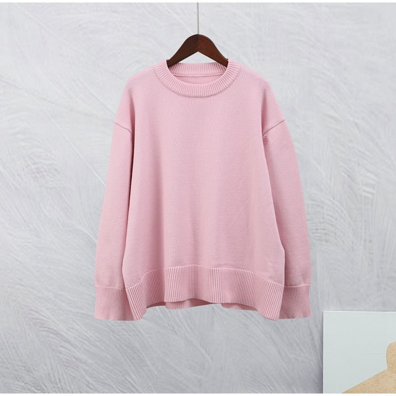 Sweet Crew Neck Pullover Sweater Loose Long-sleeved Tops For Clothing
