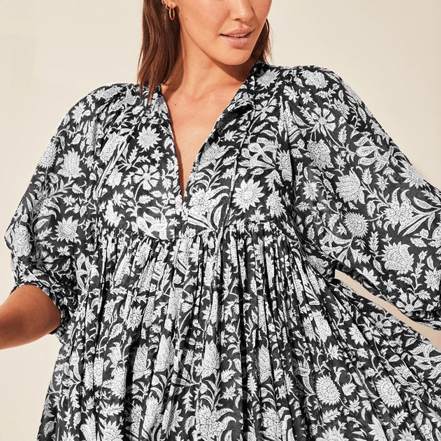 Floral Loose Large Size Casual Dresses With Medium Sleeves