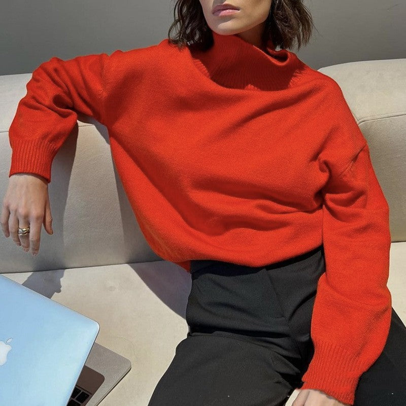 High Collar Loose Knitted Top Sweaters Clothing