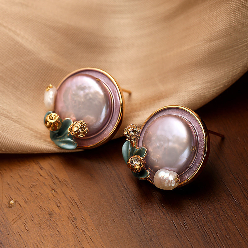 Natural Pearl High-grade Silver Pin Earrings Women
