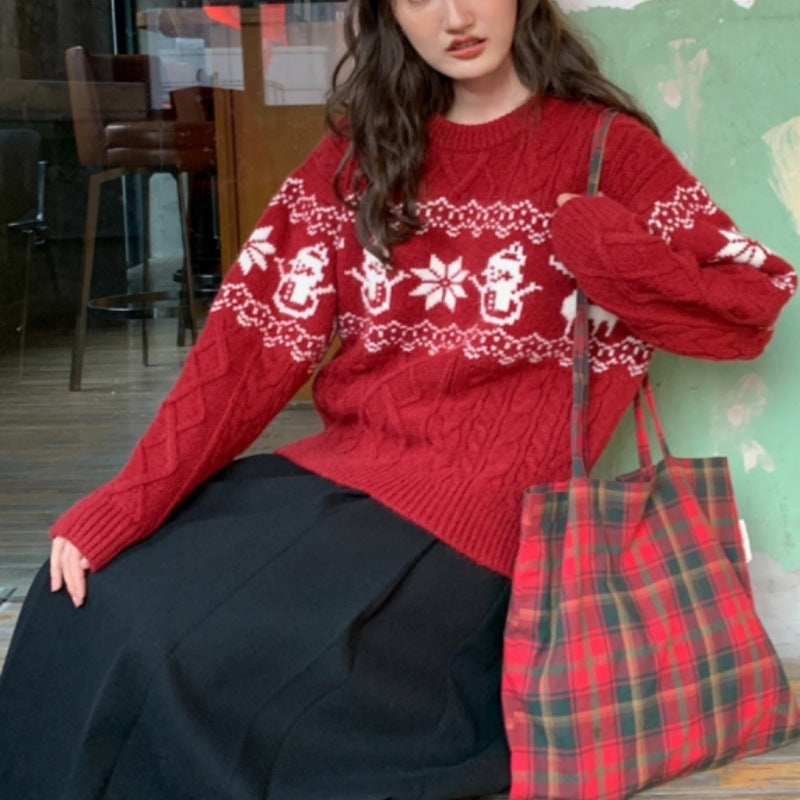 Loose Christmas Jacquard Geometric Sweater