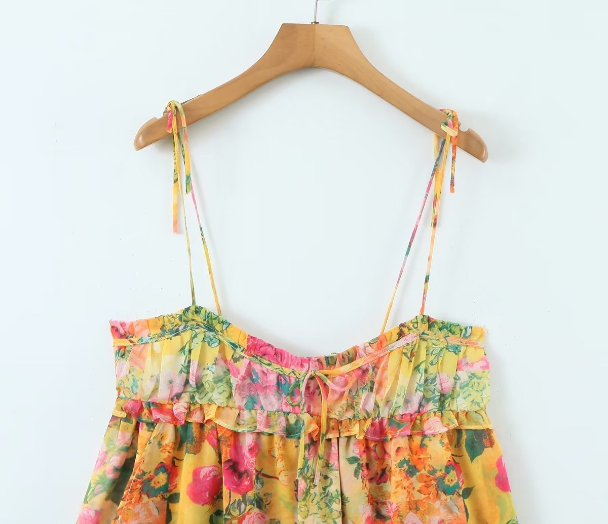 Y2K Flowers Print Suspender Dress Ruffled Holiday Beach Short Dresses Womens Clothing
