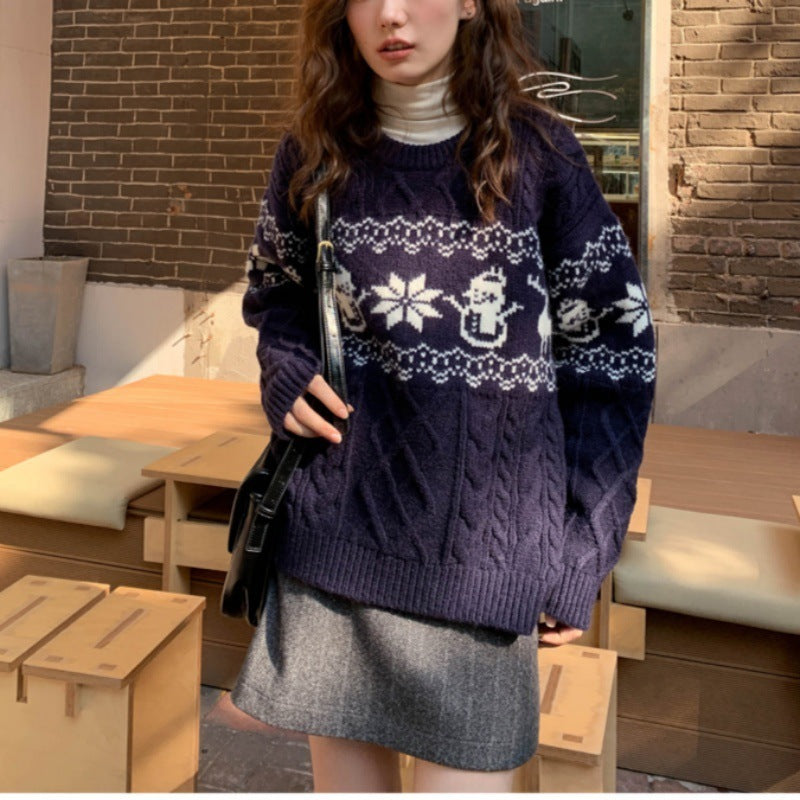 Loose Christmas Jacquard Geometric Sweater