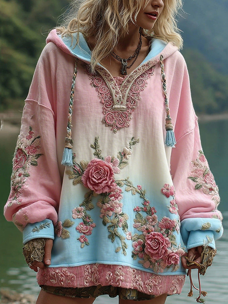 Long Sleeve Hooded Sweatshirt Pullover Loose Casual Top