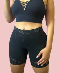 Double Compression Tummy Control Waist Silicone Lace High Waist Shaper Shorts with Bones