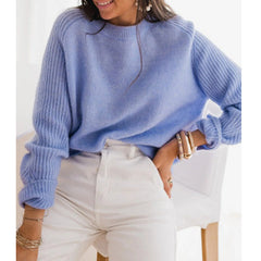 Milk Blue Bedford Cord Sweater Round-collar Long-sleeve Knitwear Casual Clothing Knit Top Outerwear