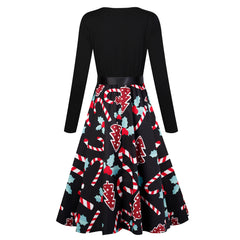 Christmas Style Contrast Stitching Lace Dress