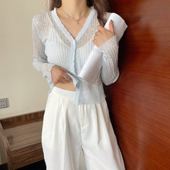 Very Fairy Blouse, Ice Silk Sunscreen Sweater, Small Cardigan, Thin Section, Long-sleeved Blouse Women