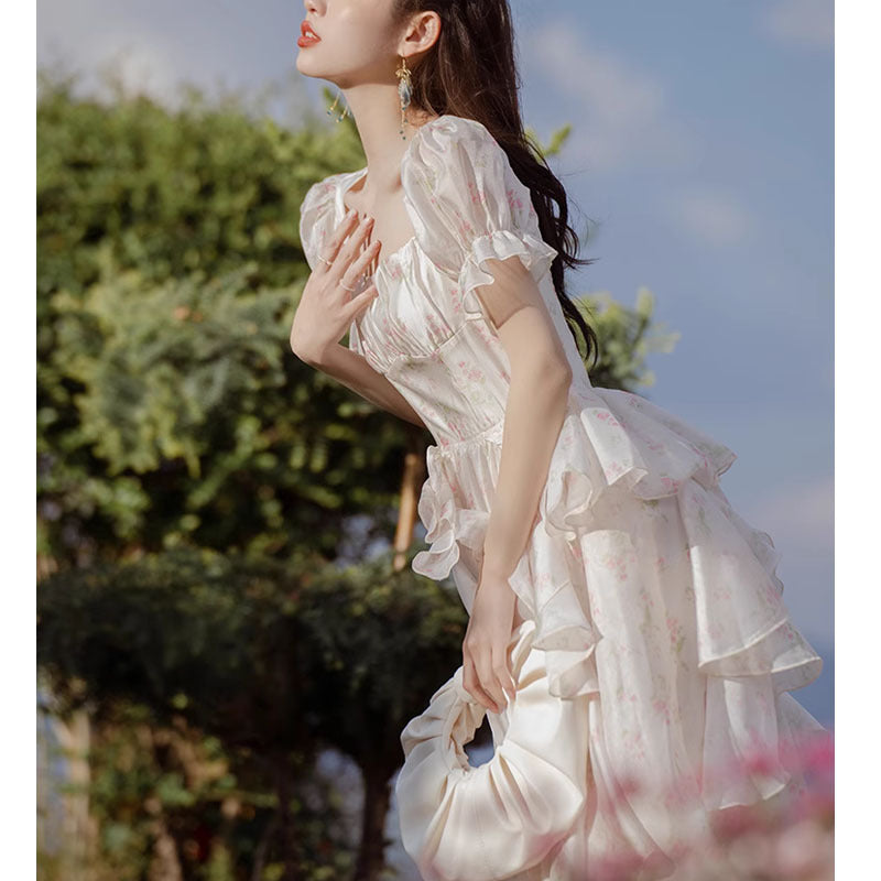 French Style Retro Princess Floral Chiffon Dress â€?Elegant Vintage-Inspired Dress