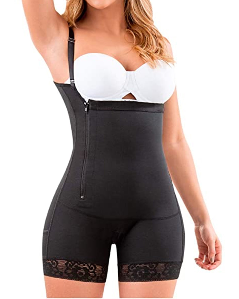 Shapewear Side Zipper Tummy Control Hip Lift Lace Ajustable Shoulder Strap Bodysuit Butt LiFter