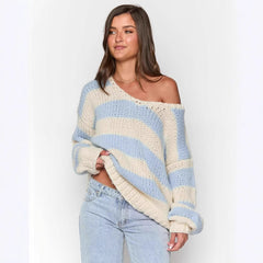 Fall Casual Loose Knitted Sweater Oblique Shoulder