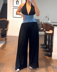Fashion Halter Neck Waist Wide Leg Jumpsuit